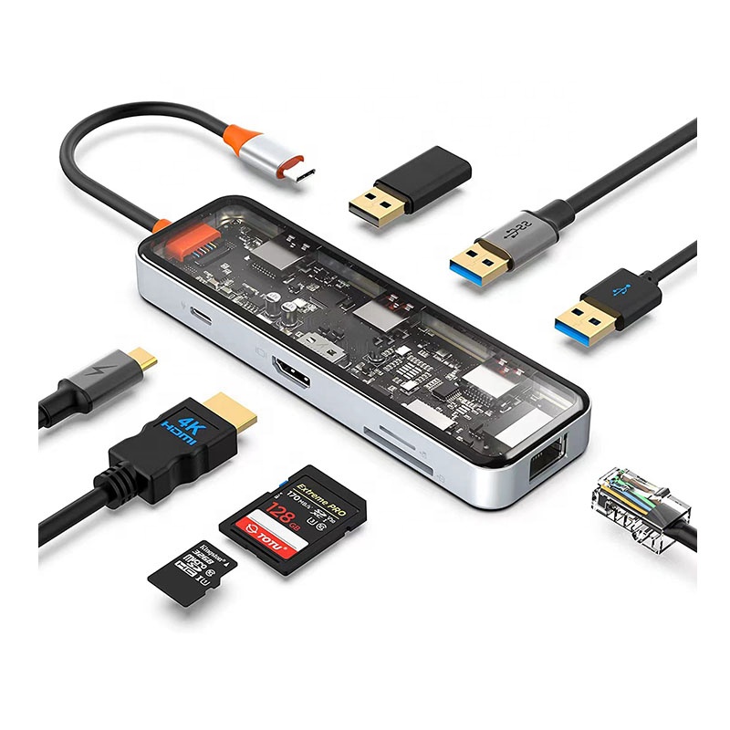 Usb Hub - ฮับ USB-C พร้อมพอร์ต 4K, พอร์ตอีเธอร์เน็ต, รองรับการจ่ายไฟ