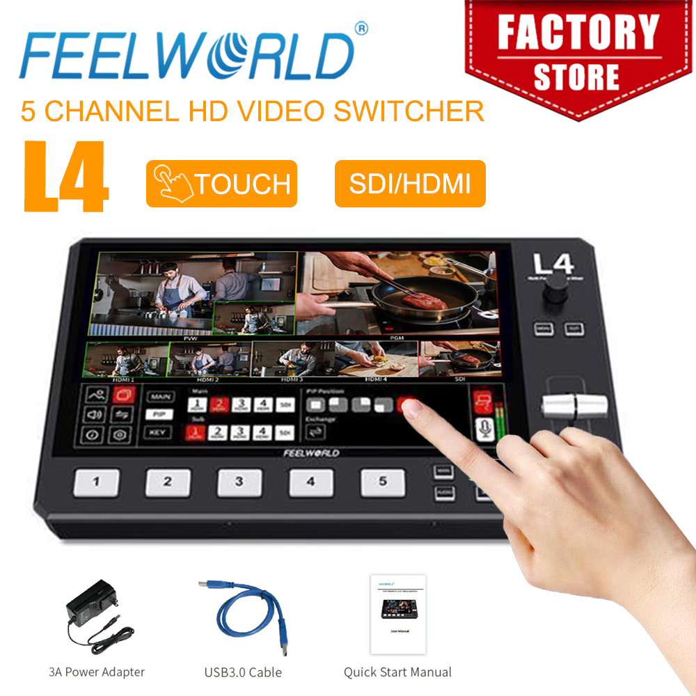 Hdmi Cable - Feelworld ตัวสลับเครื่องผสมวิดีโอกล้องหลายตัว L4 10.1นิ้วพร้อมหน้าจอสัมผัส4xhdmi 1xsdi อินพุตโครมาคีย์