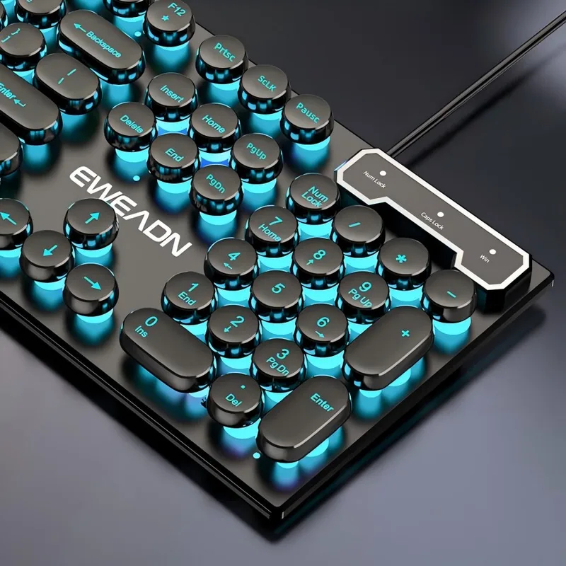 Laptop Mouse - ชุดคีย์บอร์ดและเมาส์สไตล์เรโทรพังก์ ดีไซน์แบบกลไก ใช้ได้ทั้งแบบมีสายและไร้สาย ไฟ RGB สำหรับเล่นเกมและทำงาน