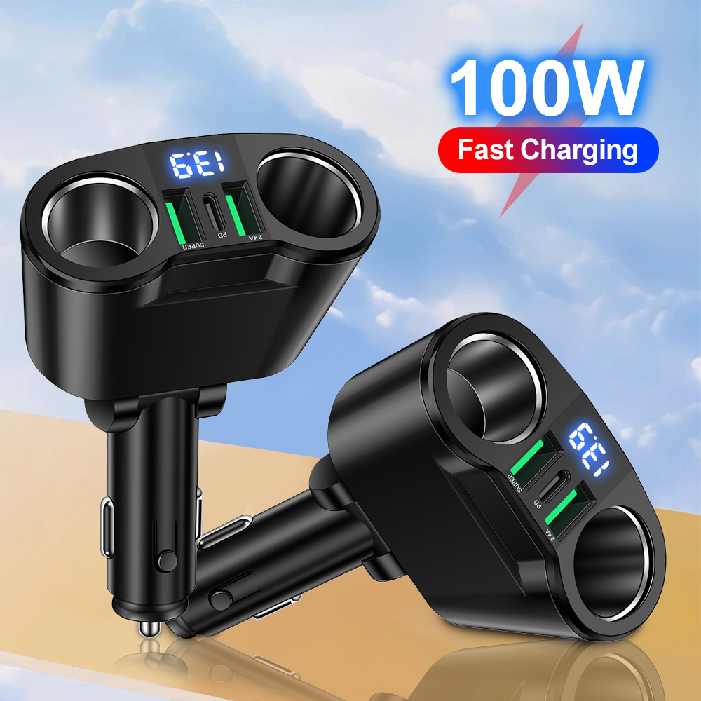 Usb C Hub - อะแดปเตอร์ชาร์จในรถยนต์ USB Type C อุปกรณ์หลายเครื่องที่ชาร์จในเวลาเดียวกันด้วยอะแดปเตอร์ชาร์จในรถยนต์ USB