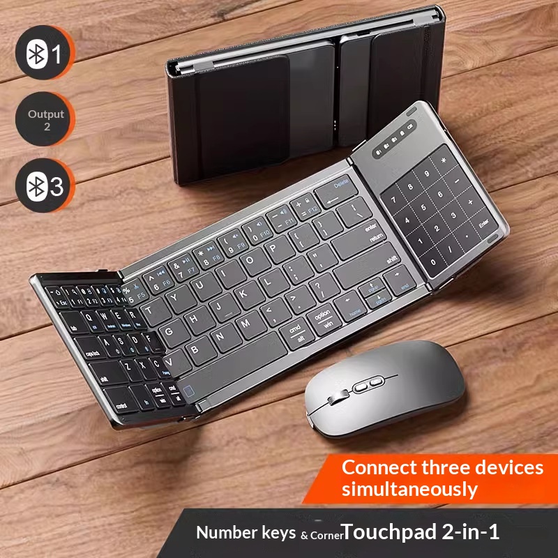 Laptop Mouse - เม็งซู่ ไตร โฟลด์คีย์บอร์ดไร้สายบลูทูธพร้อมทัชแพดตัวเลขรองรับสามอุปกรณ์และชุดเมาส์สำหรับเดสก์ท็อปแล็ปท็อป