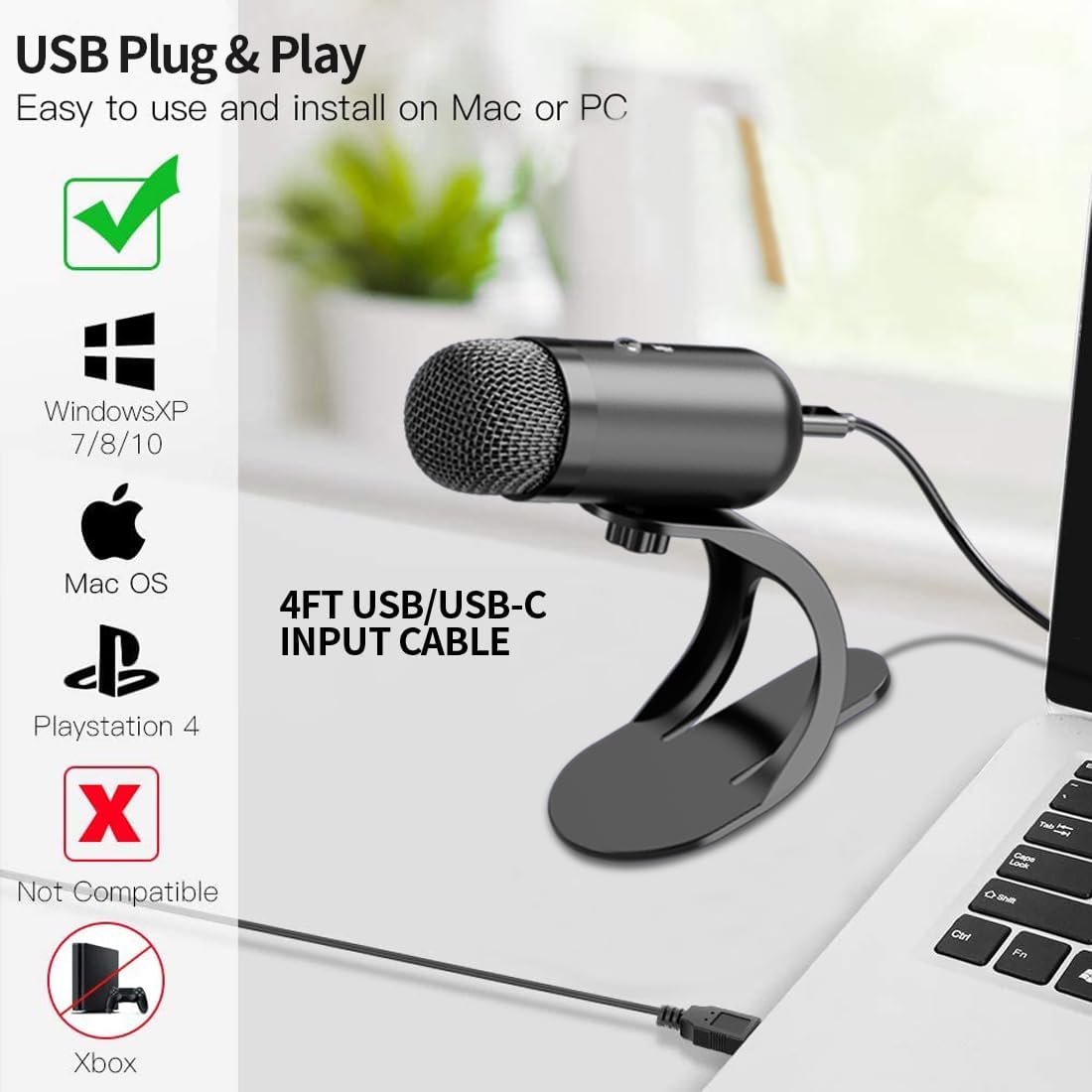Usb Hub - ไมโครโฟน USB แบบคอนเดนเซอร์สำหรับมืออาชีพ ไมโครโฟนสำหรับการประชุมแบบตั้งโต๊ะ ใช้งานได้ทันที ไมโครโฟนสำหรับเล่นเกม