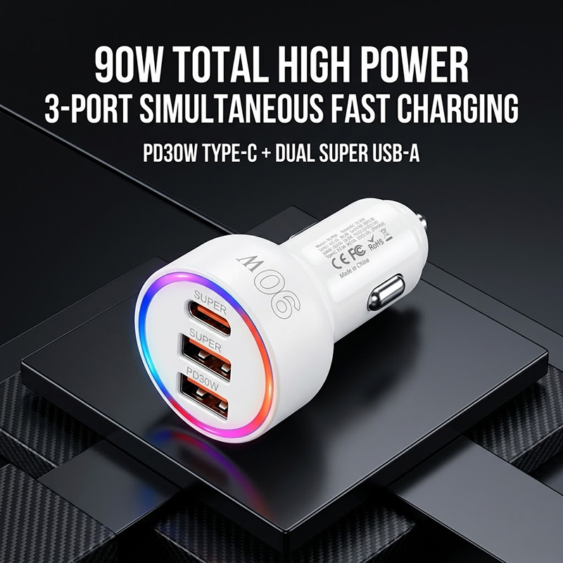 Usb C Hub - อะแดปเตอร์ชาร์จในรถยนต์ 90W พร้อมไฟ LED หลากสี 3