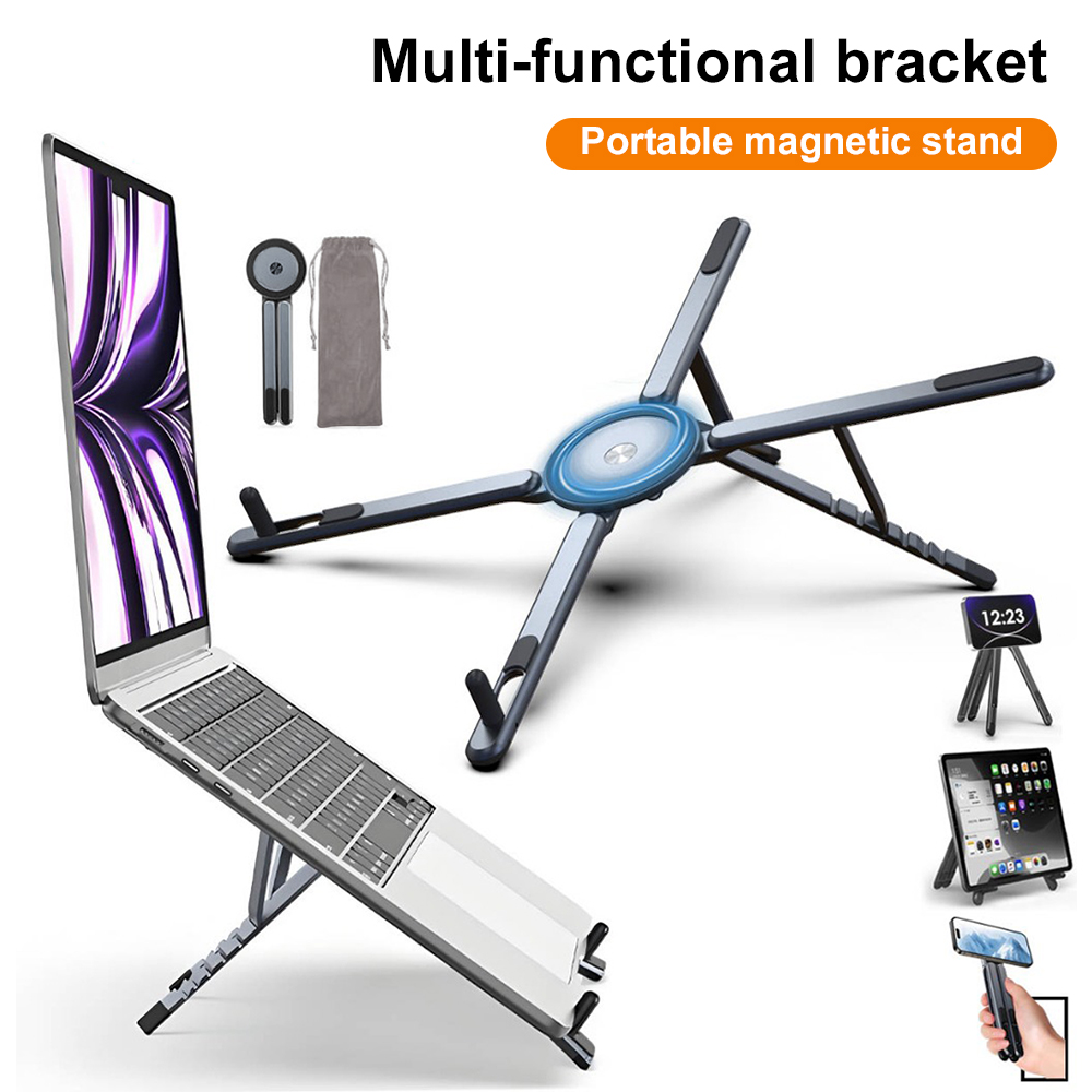 Laptop Stand - ที่วางโทรศัพท์แม่เหล็กแบบพกพาและไม้เซลฟี่ 3-in-1 ขาตั้งกล้องแบบพับได้สำหรับ iPhone iPad แท็บเล็ต