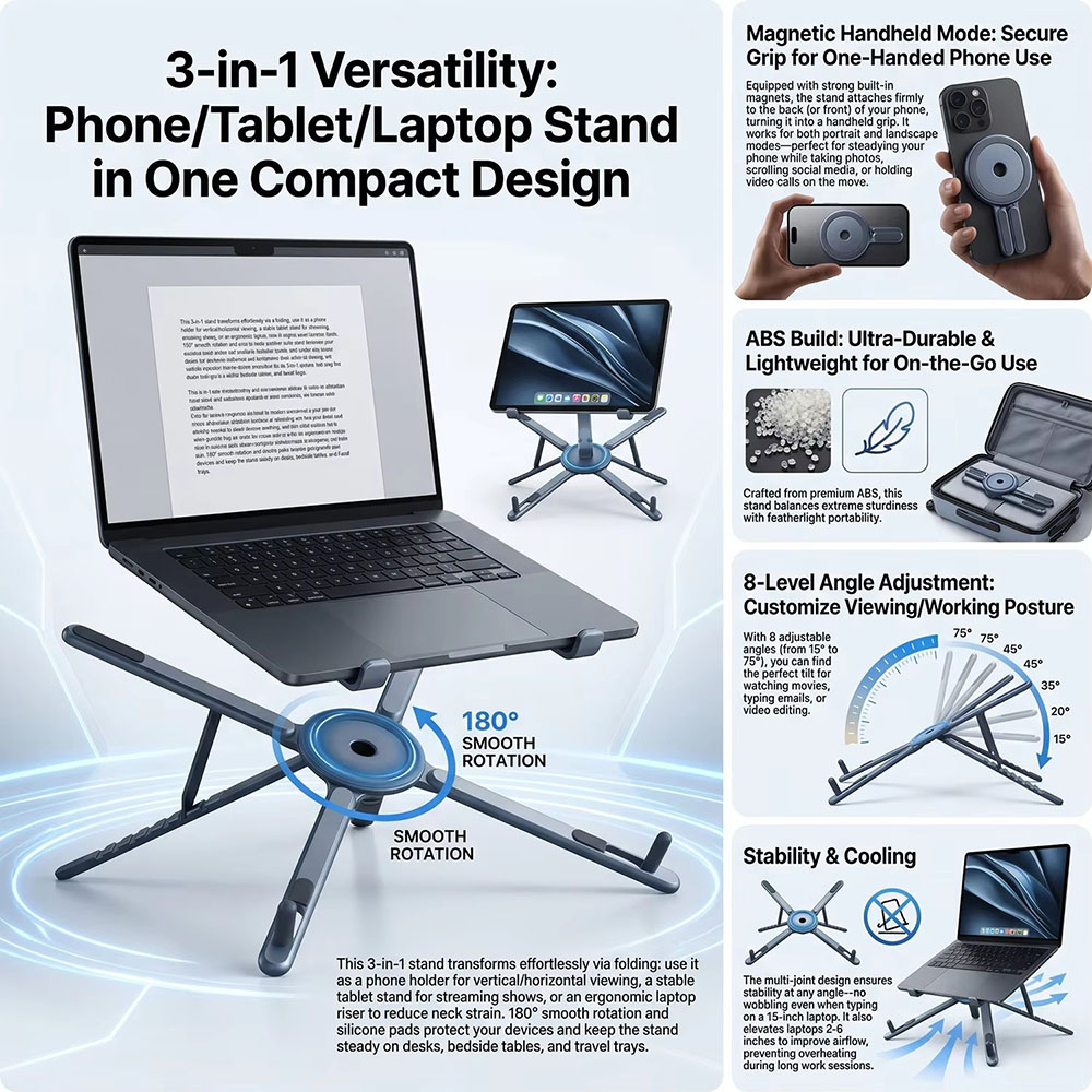 ที่วางโทรศัพท์แม่เหล็กแบบพกพาแ - Laptop Stand บทวิจารณ์และราคา